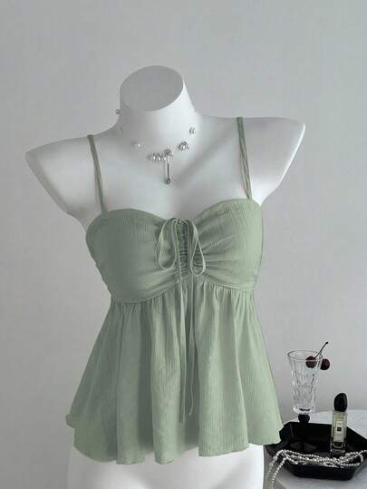 Sweetra חולצה חמודה בצבע אחיד עם קפלים בבד ורוד לנשים, קיץ