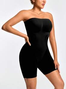 SHAPORA Women's Solid Color Seamless Bodysuit Jumpsuit - Black - View 4
