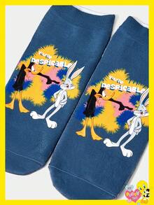 LOONEY TUNES X SHEIN 1双可爱卡通兔子图案踝袜