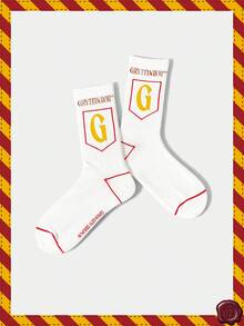 HARRY POTTER X SHEIN 1双女士舒适字母图案中筒袜 - 白色 - 查看 1