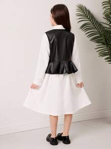 Sparklyn Christmas,Halloween Clothing For Kids,Winter,Wednesday,Black Dress,Tween Girls Fashion Camisole & Collared Dress Set - Black and White - View 2