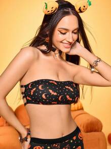 Notgurli Áo ngực Bandeau in họa tiết Halloween thời trang nữ, áo hở lưng - Nhiều màu - Xem 2