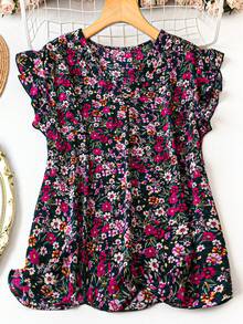 EMERY ROSE Áo sơ mi có cổ chữ V in cỡ lớn, quần áo mùa hè thông thường - Màu tím - Xem 1