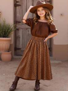 SHEIN 女孩滿版印花紙袋腰半身裙 - 彩色 - 查看 2