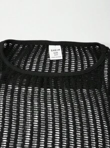 SHEIN Explorewe 青少年女孩长袖仿层网眼和罗纹拼布 T 恤