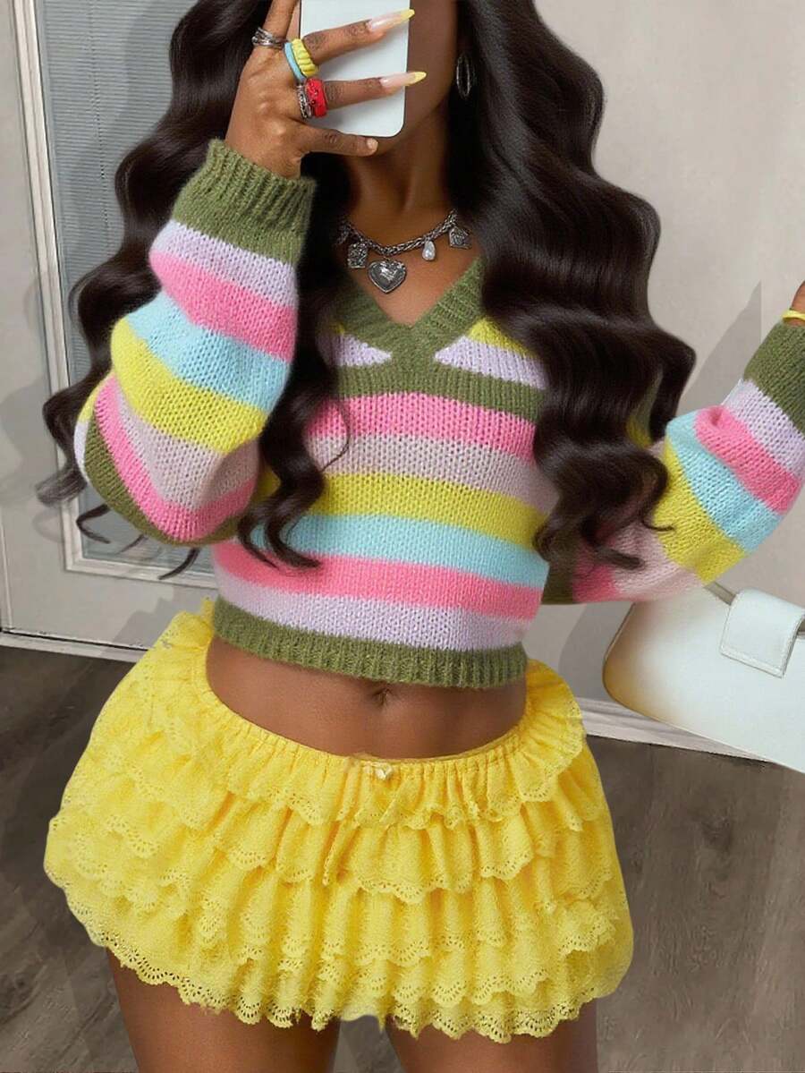 Slaydiva Mùa thu sớm mới, Mùa thu và mùa đông trở lại trường, Lễ hội âm nhạc, Lễ hội hóa trang, Phong cách đường phố thường ngày, Buổi hẹn hò gợi cảm hàng ngày, Người nổi tiếng bán chạy nhất trên Internet, Phong cách đường phố, Y2K, Cổ chữ V, Tay dài, Ngắn, Áo len sọc nhiều màu, Áo móc, Áo len đan, Áo len hòa nhạc cho phụ nữ Halloween Sinh nhật cho phụ nữ - Nhiều màu - Xem 1