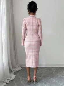 Elenzga 2-Piece Set: Elegant Tweed Short Blazer Jacket + Sleeveless Fitted Bodycon Dress, Classy Suit Set, Spring/Autumn - Multicolor - View 4