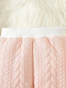 SHEIN 新生儿秋冬新款棉混纺长袖熊图案时尚婴儿两件套，长袖上衣和裤子 - 粉色 - 查看 4