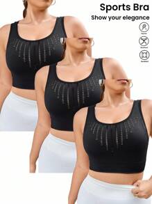 Rhythm Era 3-częściowy zestaw biustonoszy sportowych z siateczki bezszwowej z odkrytymi plecami w dużych rozmiarach - Czarne - Zobacz 1