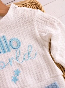 SHEIN Newborn Photography Outfit - Baby Boys/Girls 1-3 Months "HELLO" Embroidered Top, Pant & Hat 3-Piece Set, Infant Studio Prop Clothes Baby Boy Knitted Set Fall Winter