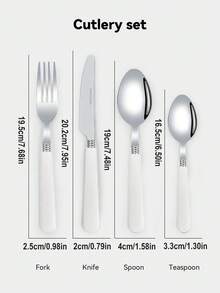 Cirelle Thickened Stainless Steel Cutlery Set With Plastic Handle – Kitchen Tableware Flatware Cutlery Set (Steak Knife, Fork, Spoon, Teaspoon) | Cutlery,Dinner Set,Kitchen Accessories,Spoon And Fork Set - Multicolor - View 7