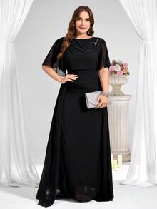 Coutiva Váy dạ hội cao cấp cỡ lớn dành cho nữ, tay ngắn, đầm dự tiệc sang trọng thanh lịch - màu đen - Xem 8