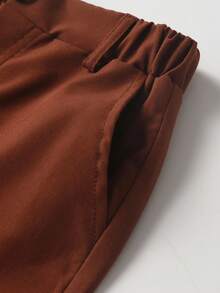 SHEIN 小男孩休闲纯色长裤，单纽扣装饰，斜插口袋，松紧腰设计，适合日常穿着、旅行、派对、度假，百搭时尚 - 鏽棕色 - 查看 5