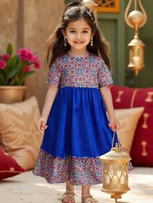 SHEIN DRMZ 年轻女孩雪纺碎花休闲度假连衣裙 - 藍色 - 查看 9