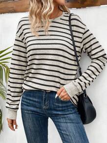 EMERY ROSE Women's Round Neck Striped T-Shirt Graphic Tees Women Tops Fall Cloth For Women