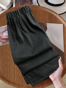 GlowEve CURVE 大码女式休闲撞色腰带直筒裤 - 深灰色 - 查看 2