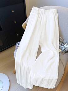 SHEIN Clasi Plus Size Pants With Embroidered Mesh Lace Patchwork, Elegant Casual Straight Leg Slim Fit Fall Cloth For Women