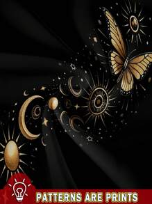 EMERY ROSE Golden Moon Butterfly Print Casual Simple Camisole Plus Size Cami Top Suitable For Summer Back To School - Black - View 3