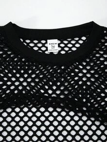 SHEIN ChillGRL 3pcs/Set Girls Casual Street Style Mesh Long Sleeve Crop Top, Minimalist Sleeveless Tank, And Star Print Wide Leg Pants, Suitable For Outing And Gathering