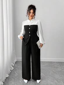 Elenzga Collezione di eleganza eccentrica (vibrazioni di "Woe Is Me")(Estetica del mercoledì) 2 pezzi Completo elegante vintage in bianco e nero con patchwork