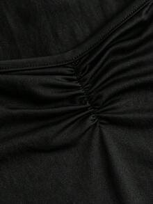 SHEIN Tween Girl Solid Color Ruched Bust Sweet Girl's School Casual Shrug T-Shirt, Suitable For Back-To-School, Cute, Holiday Family Outdoor Fall Picnic, Everyday Wear