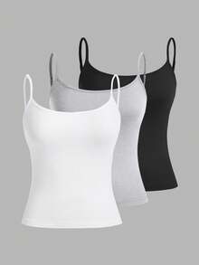 Comfortcana 3pcs Casual Versatile Camisole Set, Slim Fit Women's Tank Top Suitable For Summer - Multicolor - View 9