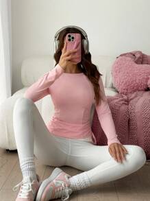 Sovereign Charm Damen Sportshirt mit Kordelzug, figurbetonter Rundhalsausschnitt, modischer Langarm