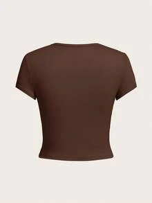 Comfortcana 4pcs/Set Solid Color Cropped Round Neck Short Sleeve Fitted Women T-Shirt, Suitable For Summer