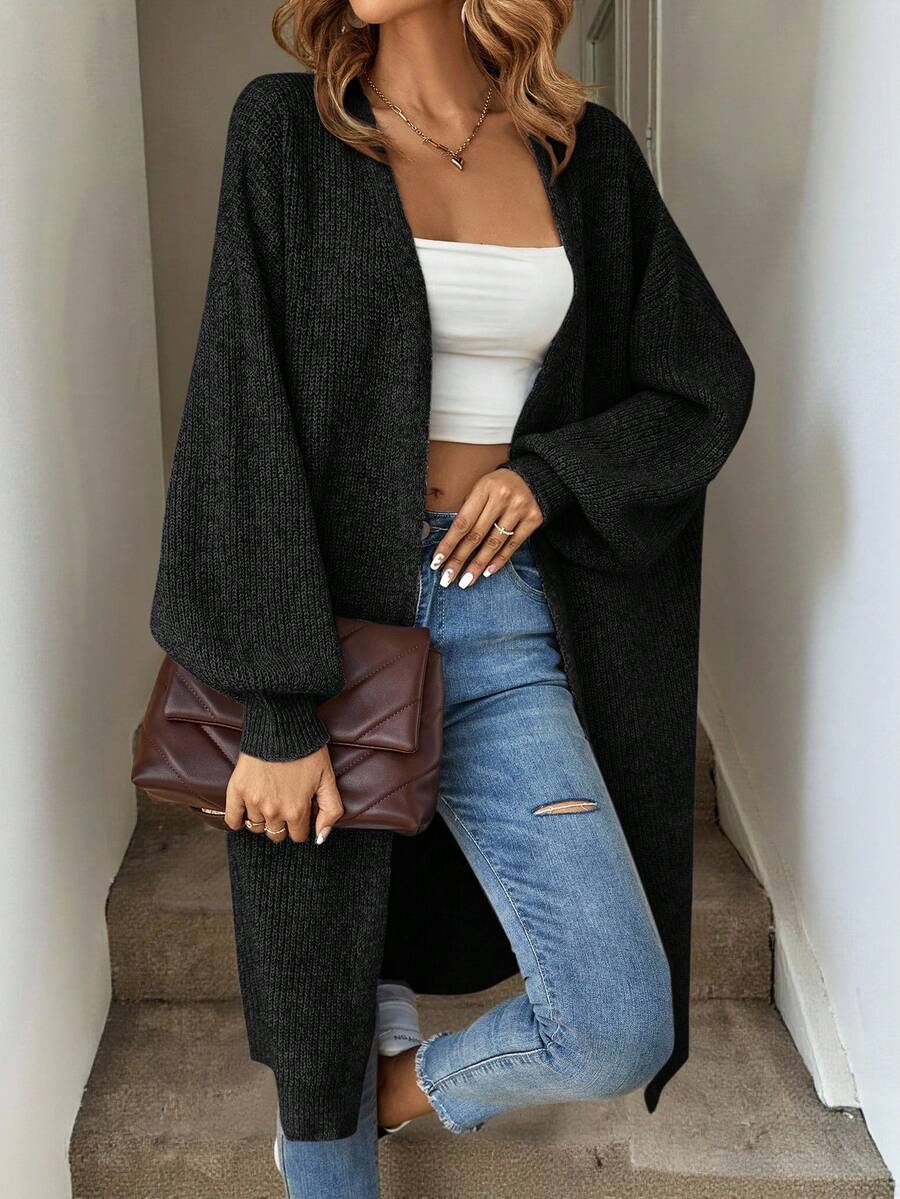 Easowa Women's Solid Color Batwing Sleeve Loose Long Knitted Cardigan, Autumn,Fall - Black - View 1