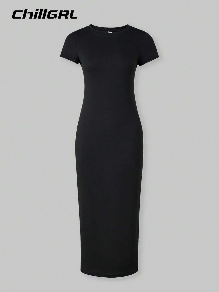 SHEIN ChillGRL 少女休闲百搭短袖及膝连衣裙