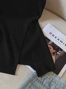 GlowEve Blusa de moda sin mangas con abertura lateral de unicolor para mujer