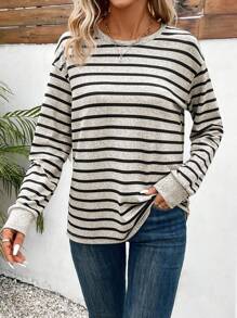 EMERY ROSE Women's Round Neck Striped T-Shirt Graphic Tees Women Tops Fall Cloth For Women