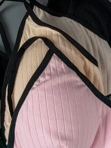 4pcs/Set Teen Girl Ribbed Camisole Bras With Adjustable Straps, Soft & Minimalist Basic Versatile Lingerie Spaghetti Strap Bra Padded Bralette Fall Winter - Multicolor - View 6