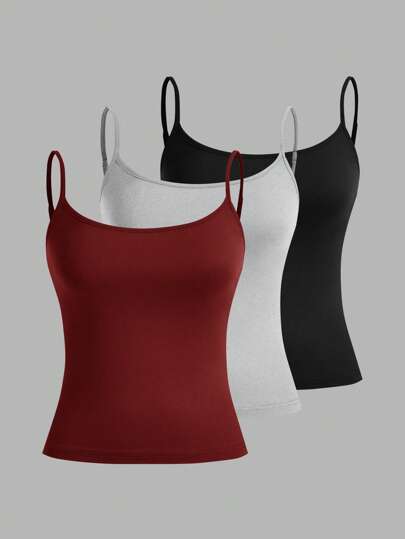 SHEIN EZwear خزّامات سيدات ضيقة التثبيت، كروب توب بدون أكمام باللونين الأسود والرمادي وبرغندي، إطلالة جذابة ومناسبة للصيف