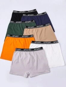 7pcs/Pack Men & Teenage Boys' Solid Color Minimalist Casual Cotton Soft Comfortable Elastic Waistband Vintage Sporty Boxer Briefs Fall Winter