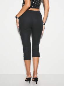 KIZN 高腰七分紧身裤，弹力套穿式斜纹九分裤，直筒裤型，适合晚宴、办公室等各种场合。 - 灰色 - 查看 2