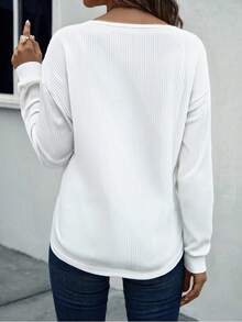 SHEIN LUNE Damen einfarbiges, simples V-Ausschnitt Langarm T-Shirt