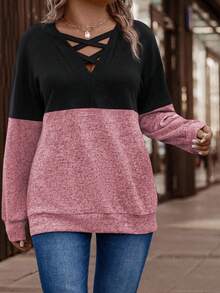 Selamara Áo nỉ màu tương phản thường ngày cỡ lớn dành cho nữ, Thu/Đông - Nhiều màu - Xem 4