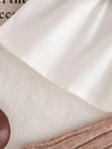 SHEIN 2pcs/Set Baby Girls Autumn New Outfit, White Patchwork Ribbed Fabric Long Sleeve 2 In 1 Shirt With Bow, Casual Ribbed Flare Pants, Versatile Everyday Wear