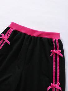 SHEIN Explorewe Tween Girls Letter & Fruit Print Crop Top And Bowknot Splicing Long Pants 2Pcs Outfit Set, School, Campus, College - Black - View 8