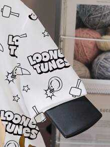 LOONEY TUNES X SHEIN 青少年男孩字母和卡通图案圆领短袖T恤 - 白色 - 查看 5