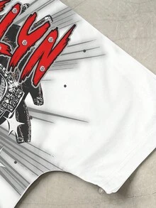 Manfinity EMRG 男士白色夏季街頭風人像圖案短袖T恤，City Break嘻哈饒舌歌手圓領插肩袖寬鬆創意印花Y2K風格 - 彩色 - 查看 5