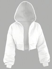 Girlism 少女纯色拉链短款连帽衫，休闲运动风，秋冬开襟连帽卫衣