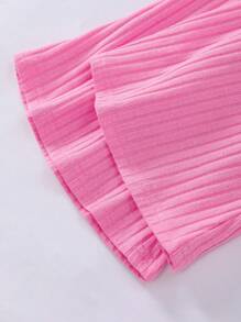 SHEIN ChillGRL Tween Girl 3 件套粉色服装套装：格子翻领长袖夹克 & 纯色高领长袖 T 恤 & 纯色喇叭裤