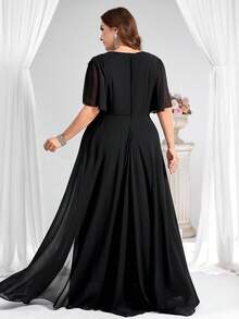 Coutiva Váy dạ hội cao cấp cỡ lớn dành cho nữ, tay ngắn, đầm dự tiệc sang trọng thanh lịch - màu đen - Xem 3