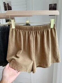 Comfortcana Quần short thường ngày in hoa tuyết cạp chun cỡ lớn cho nữ, mùa hè - Màu nâu  Mocha - Xem 5