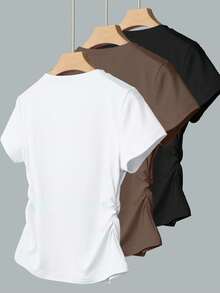 INAWLY Women's Slim Fit Minimalist Pleated Plus Size T-Shirt - Multicolor - View 2