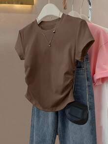 INAWLY Women's Slim Fit Minimalist Pleated Plus Size T-Shirt - Multicolor - View 8