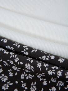 EMERY ROSE Solid Lang Sleeve Body & Ditsy Floral Split Thigh Skirt Fall Cloth For Women - Multicolor - View 4