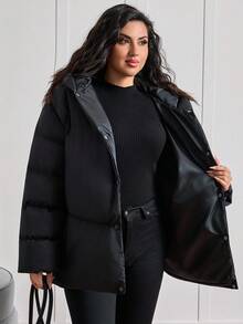 EURMUSE Plus Size Quilted Padded Coat With Big Hood – Blackout Chillcore Edit - Black - View 8